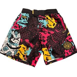 Half Sumo Shorts Men's M Black Pink Hybrid Drawstrings MMA Japanese Tattoo Art